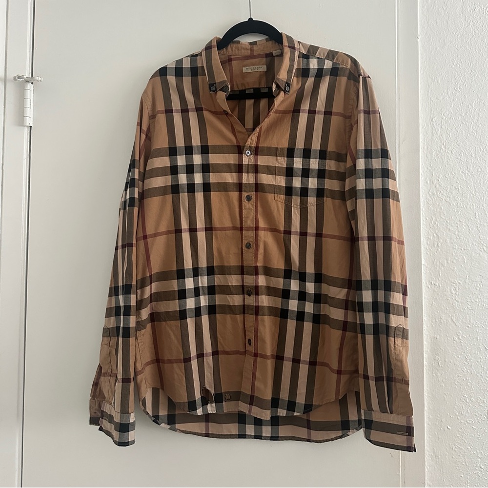 Burberry Men's Tan Plaid Shirt